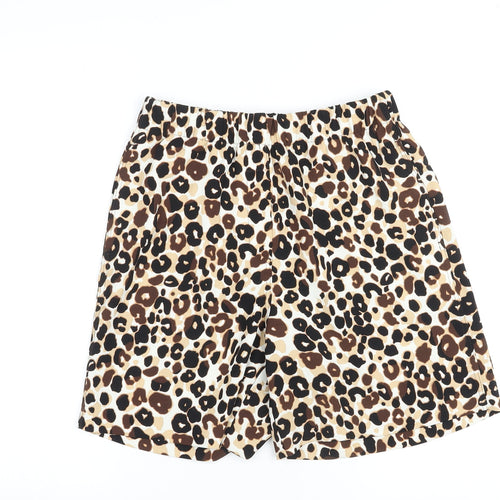 Marks and Spencer Womens Brown Animal Print Polyester Basic Shorts Size 8 L7 in Regular Pull On - Leopard Print