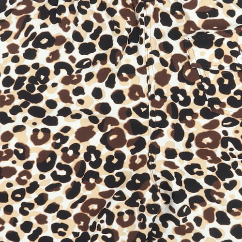 Marks and Spencer Womens Brown Animal Print Polyester Basic Shorts Size 8 L7 in Regular Pull On - Leopard Print