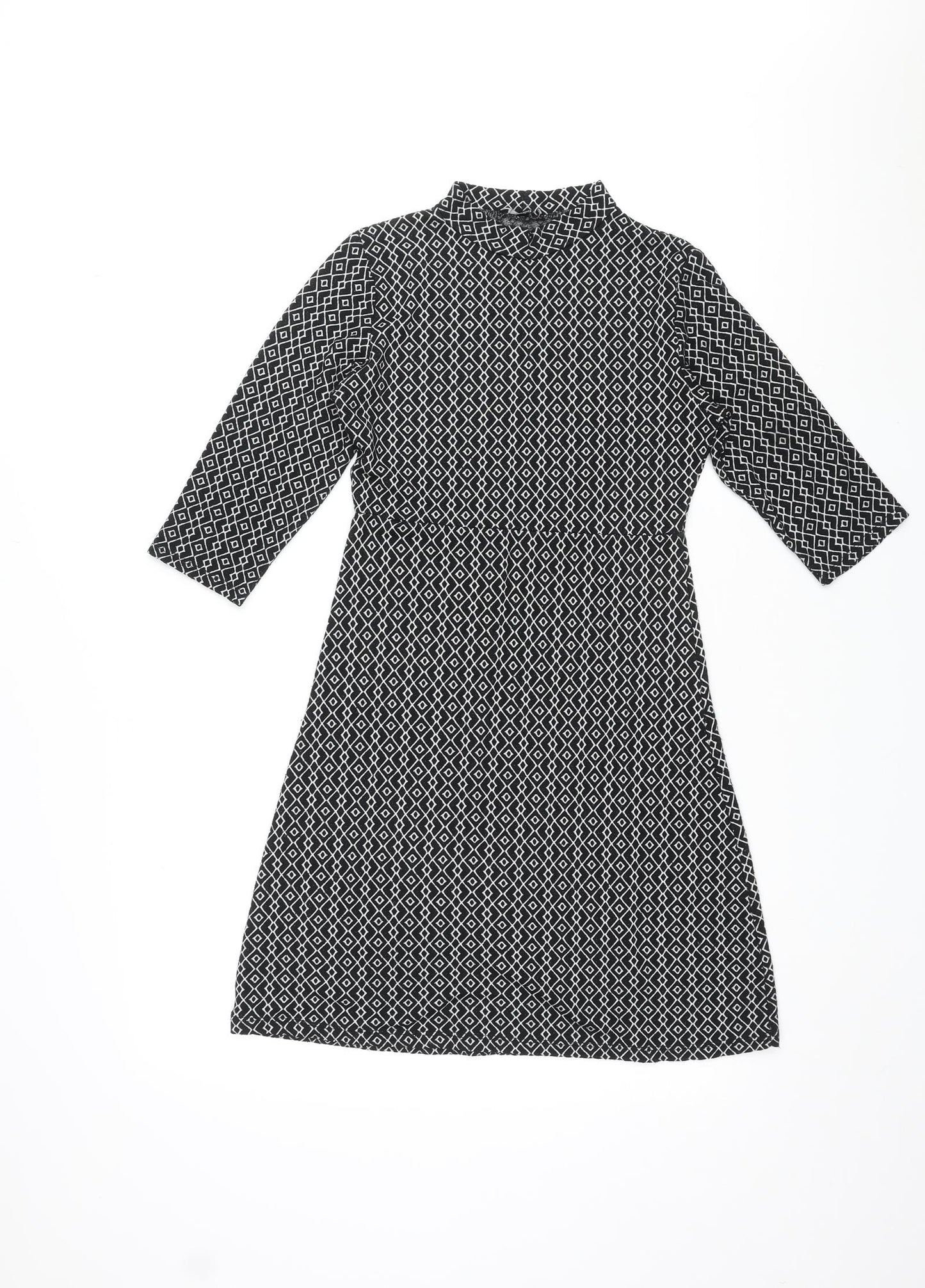Zuiki Womens Black Geometric Polyester A-Line Size M Mock Neck Pullover