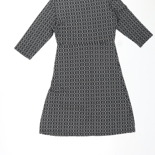 Zuiki Womens Black Geometric Polyester A-Line Size M Mock Neck Pullover