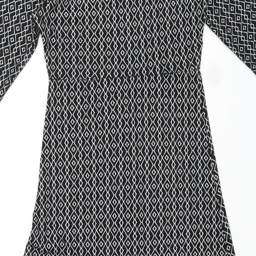 Zuiki Womens Black Geometric Polyester A-Line Size M Mock Neck Pullover