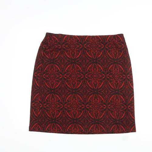 Marks and Spencer Womens Red Geometric Polyester Straight & Pencil Skirt Size 16