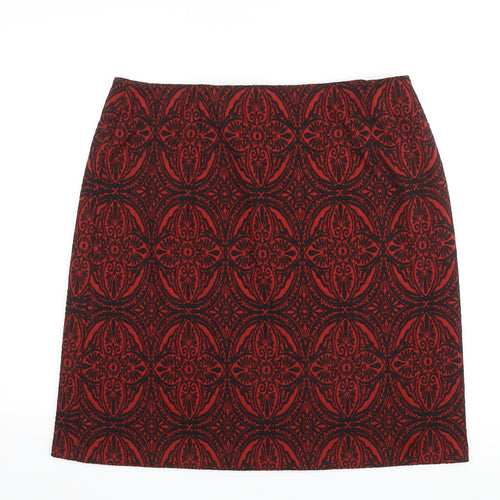 Marks and Spencer Womens Red Geometric Polyester Straight & Pencil Skirt Size 16