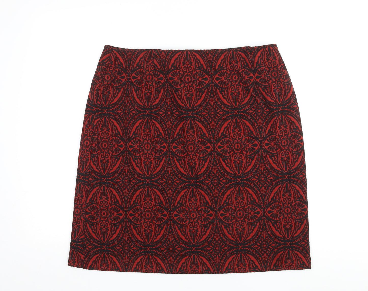 Marks and Spencer Womens Red Geometric Polyester Straight & Pencil Skirt Size 16