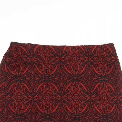 Marks and Spencer Womens Red Geometric Polyester Straight & Pencil Skirt Size 16