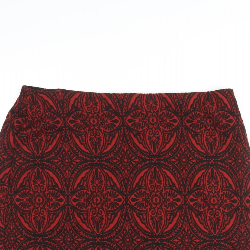 Marks and Spencer Womens Red Geometric Polyester Straight & Pencil Skirt Size 16