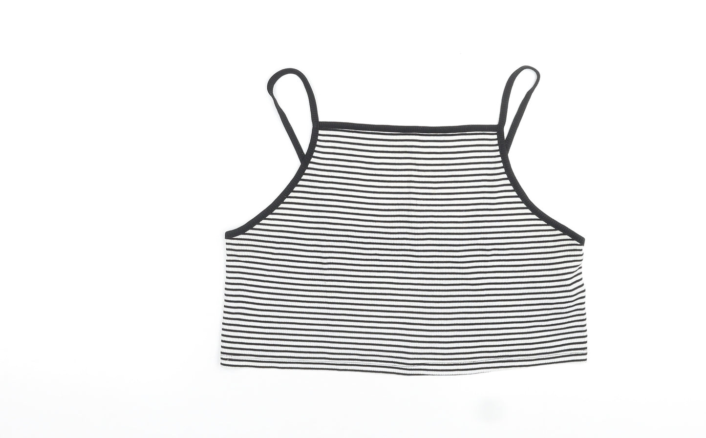 New Look Womens Black Striped Polyester Cropped T-Shirt Size 18 Square Neck
