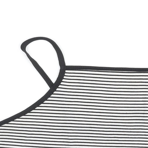 New Look Womens Black Striped Polyester Cropped T-Shirt Size 18 Square Neck