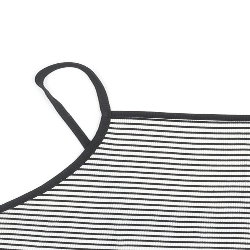 New Look Womens Black Striped Polyester Cropped T-Shirt Size 18 Square Neck