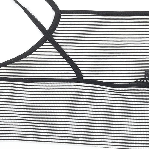 New Look Womens Black Striped Polyester Cropped T-Shirt Size 18 Square Neck