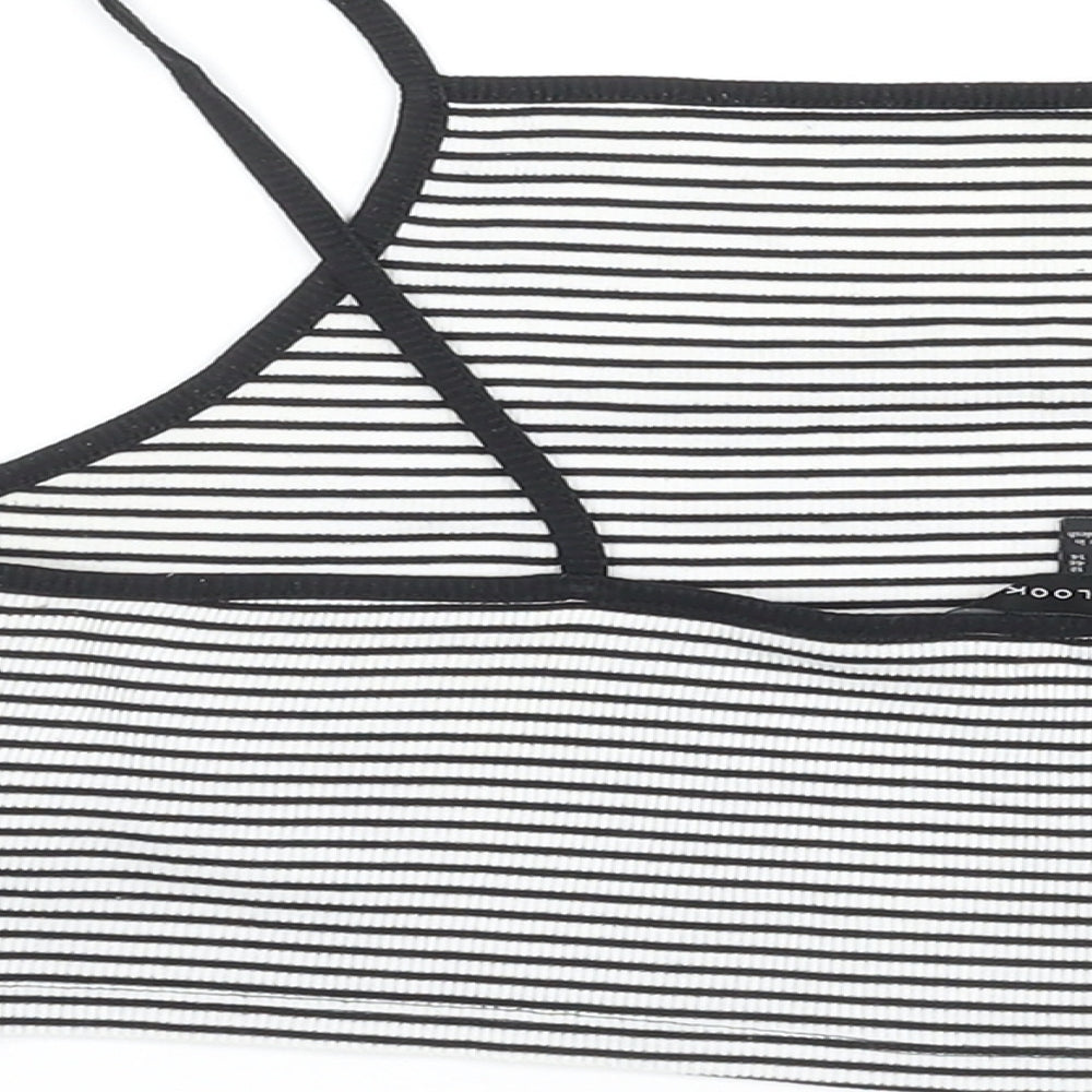 New Look Womens Black Striped Polyester Cropped T-Shirt Size 18 Square Neck