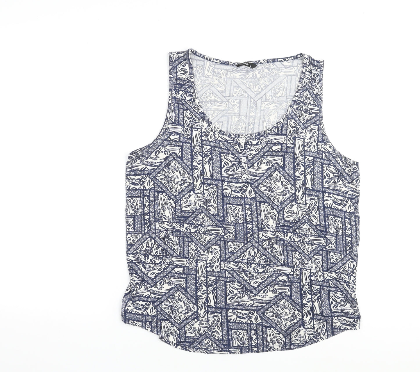 M&Co Womens Blue Geometric Viscose Basic Tank Size 16 Scoop Neck