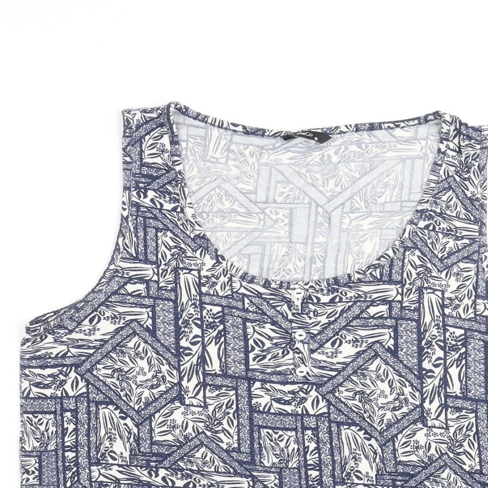 M&Co Womens Blue Geometric Viscose Basic Tank Size 16 Scoop Neck