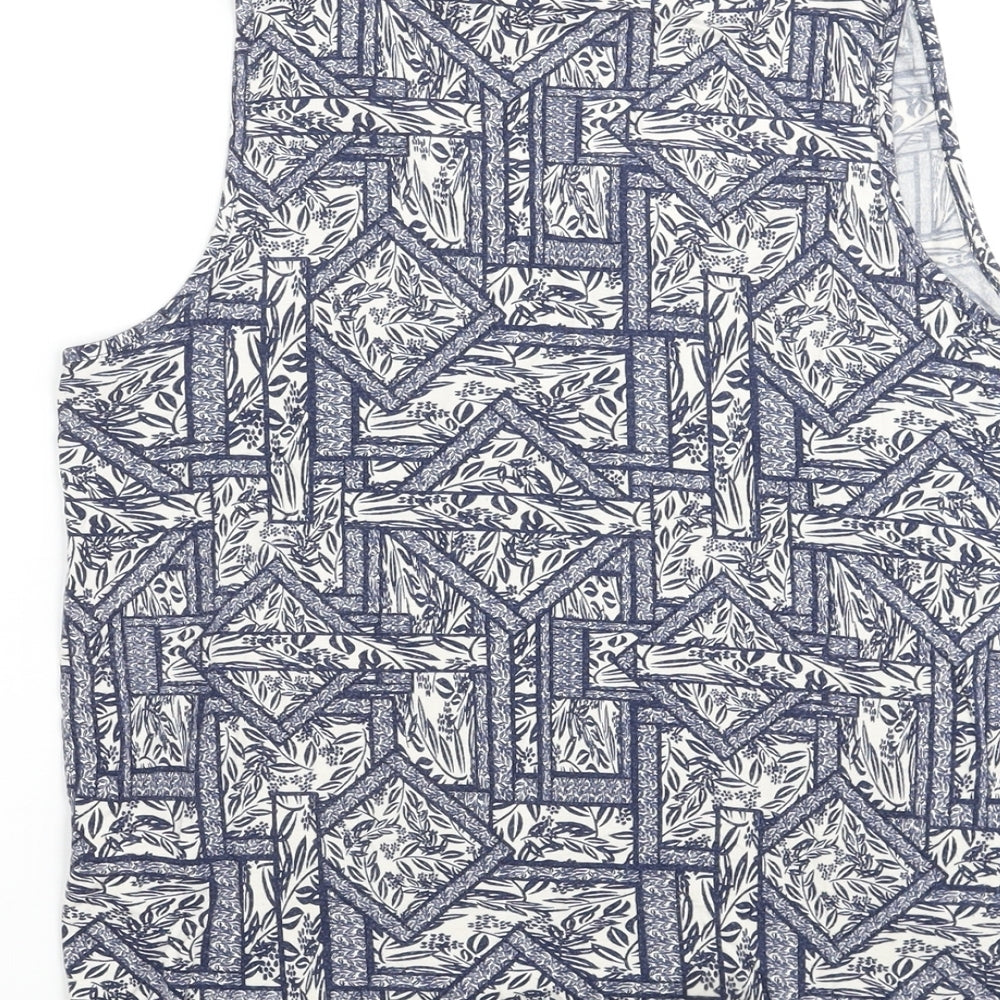 M&Co Womens Blue Geometric Viscose Basic Tank Size 16 Scoop Neck