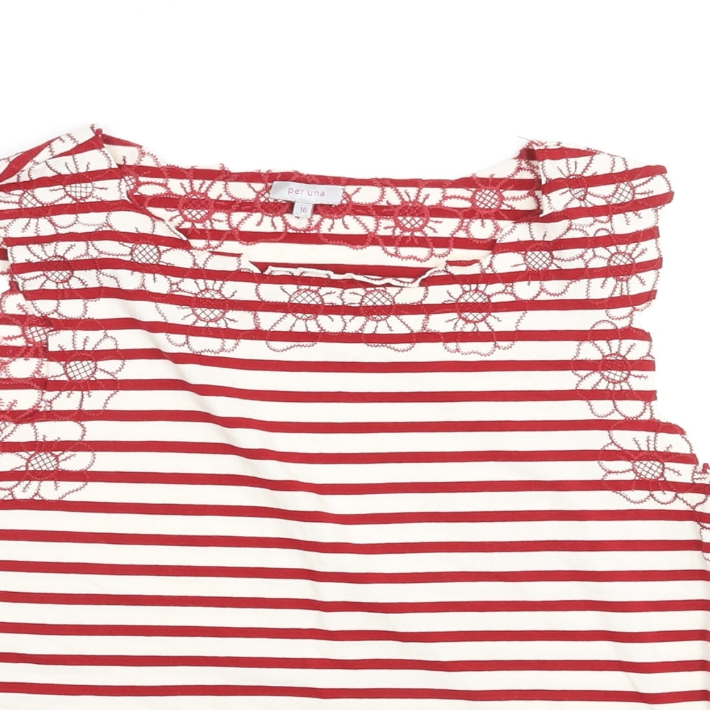 Per Una Womens Red Striped Cotton Basic Tank Size 16 Round Neck