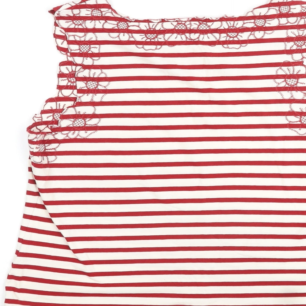 Per Una Womens Red Striped Cotton Basic Tank Size 16 Round Neck
