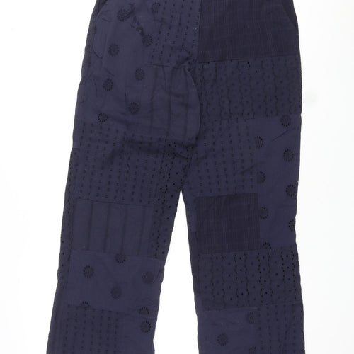 Zara Womens Blue Geometric Cotton Trousers Size XS L27 in Regular Zip
