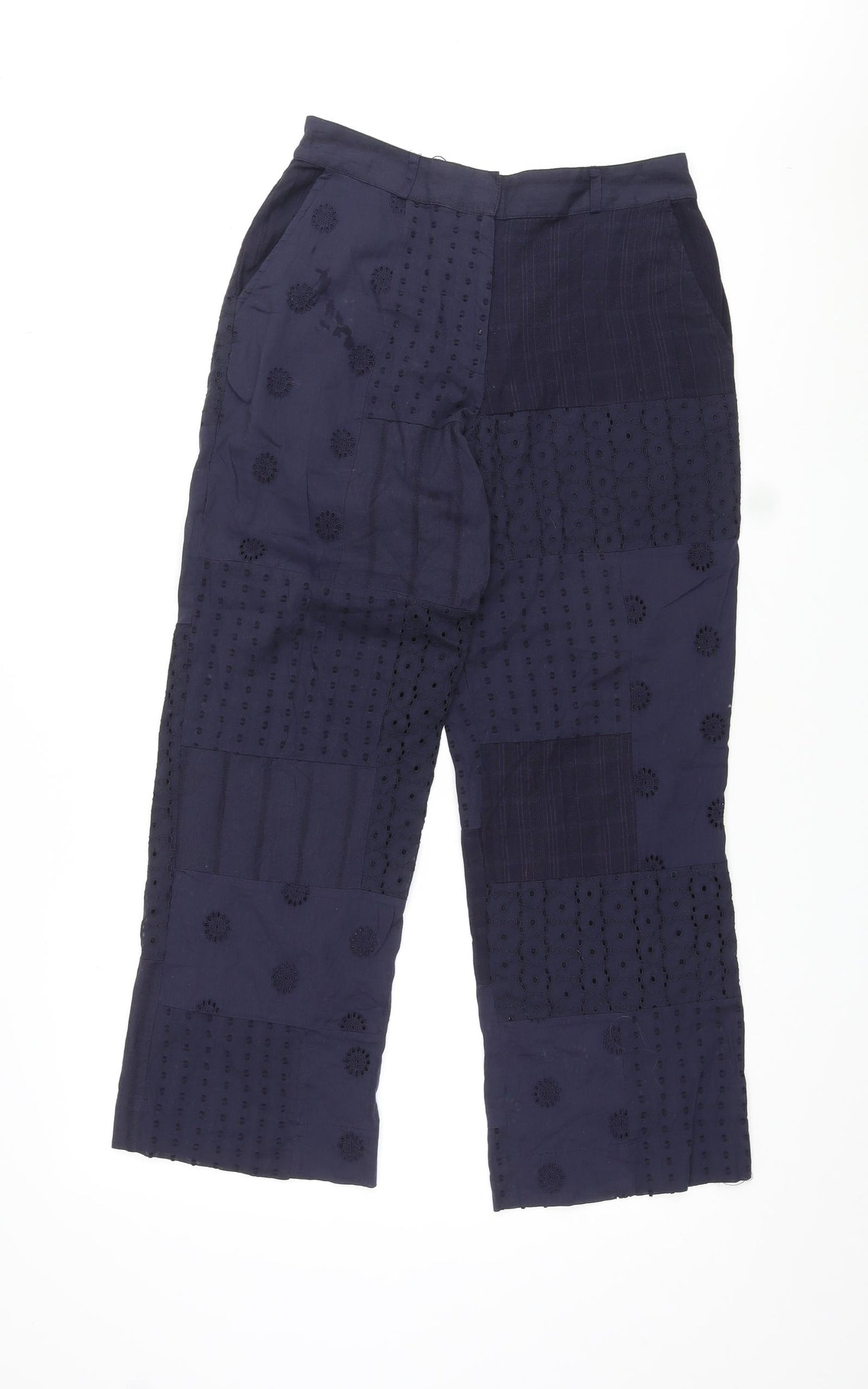 Zara Womens Blue Geometric Cotton Trousers Size XS L27 in Regular Zip