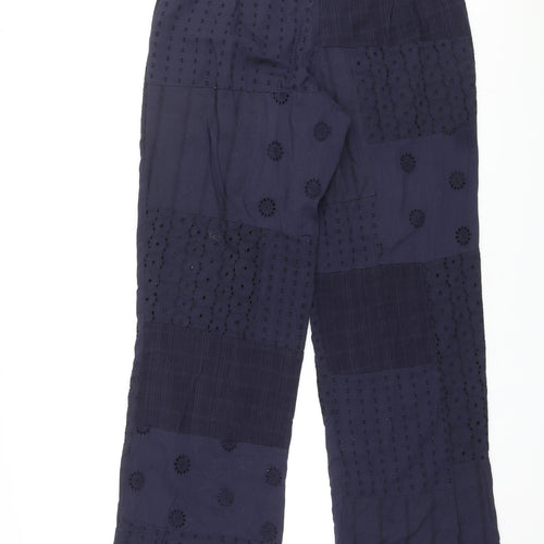 Zara Womens Blue Geometric Cotton Trousers Size XS L27 in Regular Zip