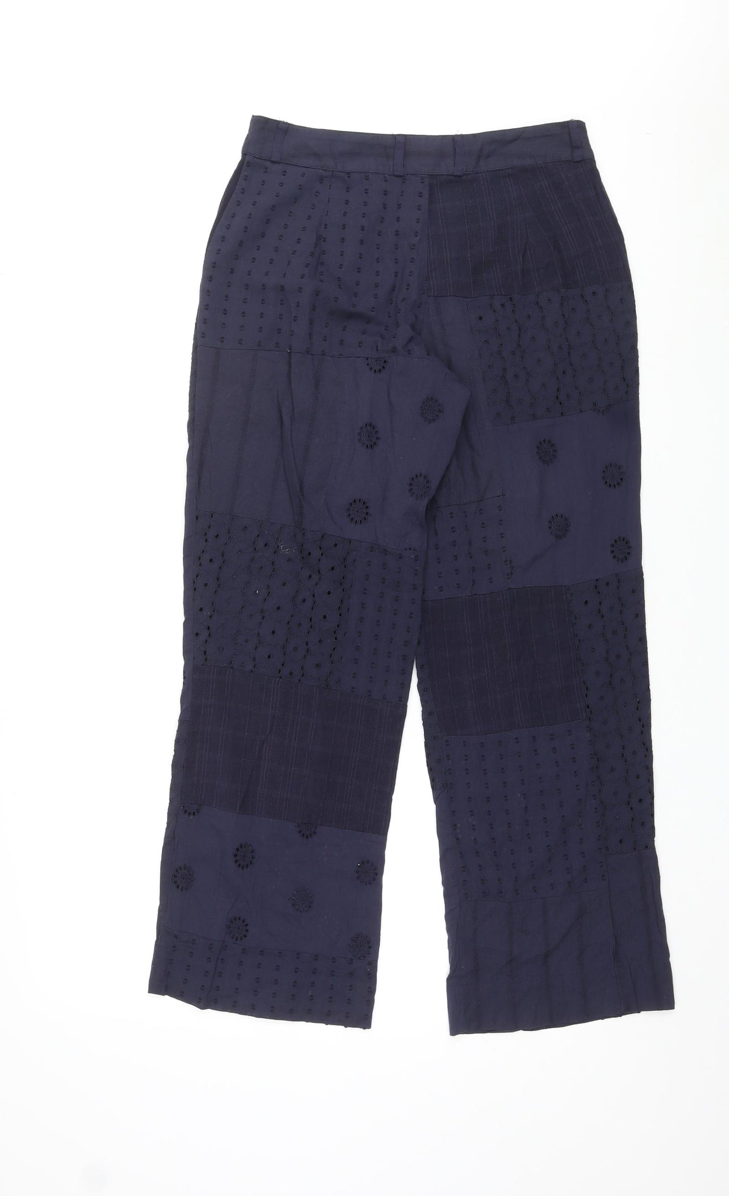 Zara Womens Blue Geometric Cotton Trousers Size XS L27 in Regular Zip