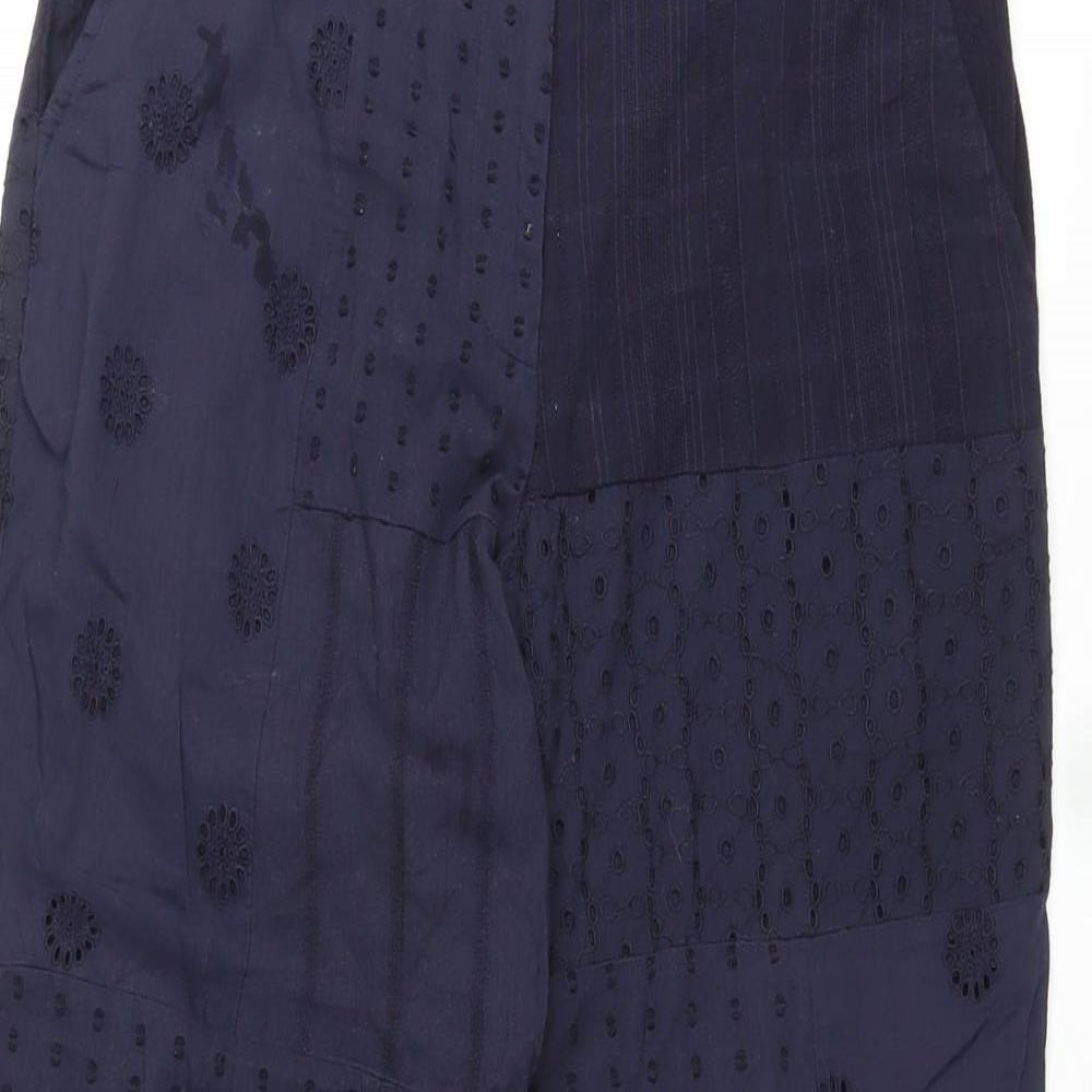 Zara Womens Blue Geometric Cotton Trousers Size XS L27 in Regular Zip