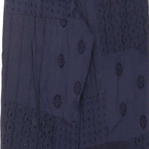 Zara Womens Blue Geometric Cotton Trousers Size XS L27 in Regular Zip