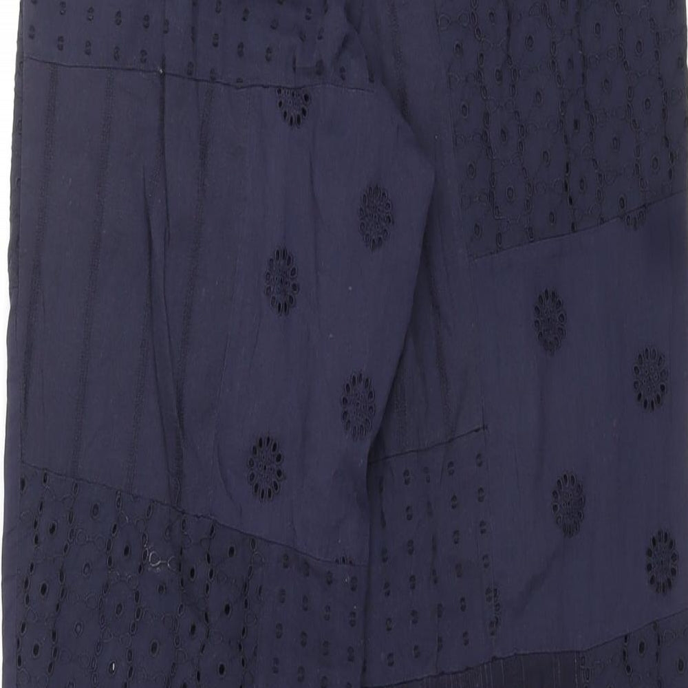 Zara Womens Blue Geometric Cotton Trousers Size XS L27 in Regular Zip