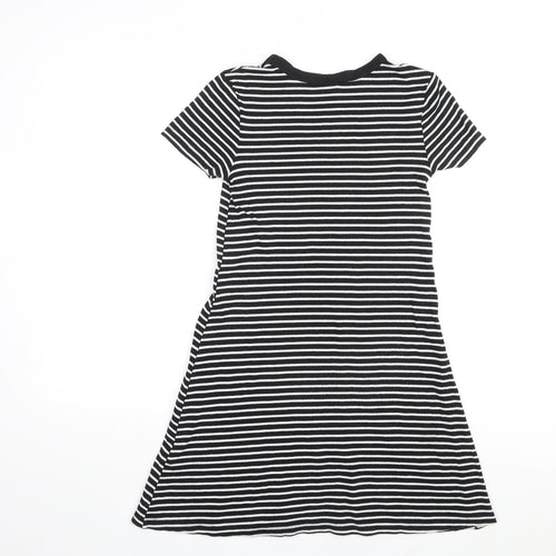 Divided by H&M Womens Black Striped Cotton T-Shirt Dress Size S Crew Neck Pullover