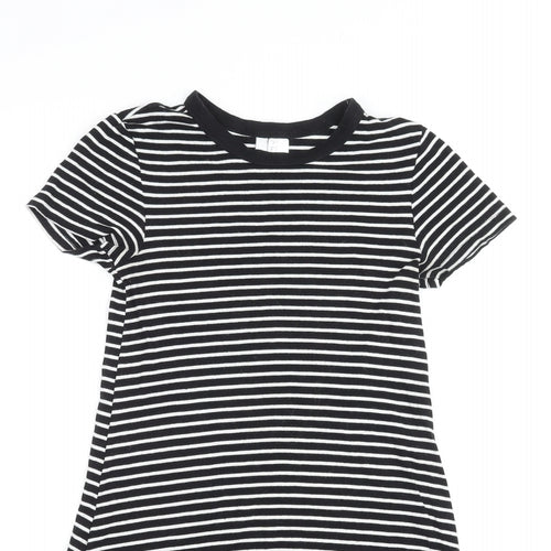 Divided by H&M Womens Black Striped Cotton T-Shirt Dress Size S Crew Neck Pullover