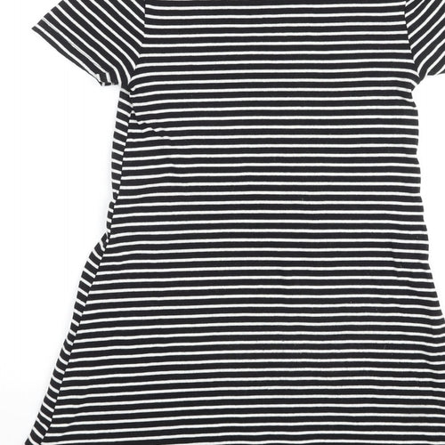 Divided by H&M Womens Black Striped Cotton T-Shirt Dress Size S Crew Neck Pullover