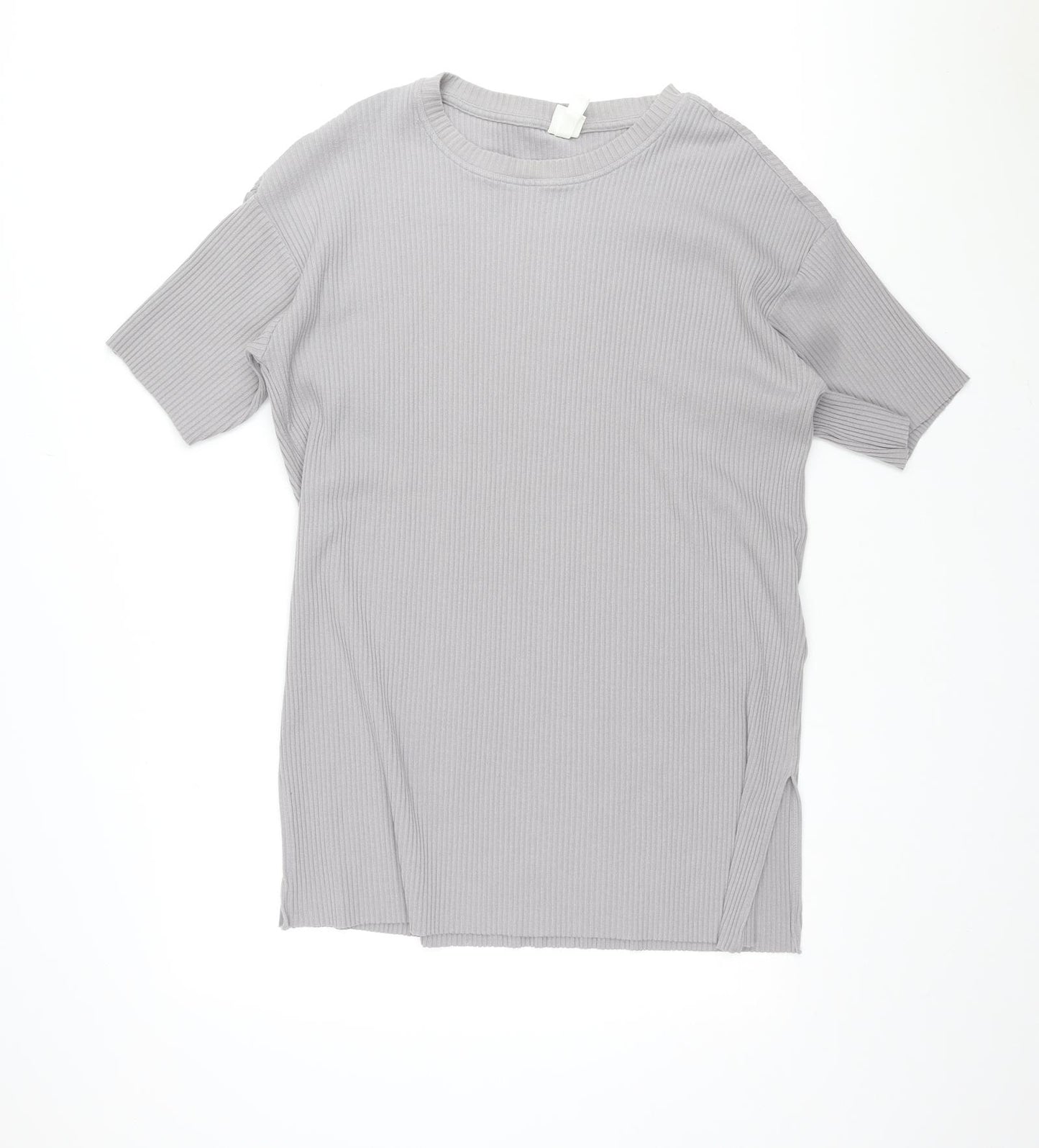 H&M Womens Grey Cotton T-Shirt Dress Size M Crew Neck Pullover - Ribbed