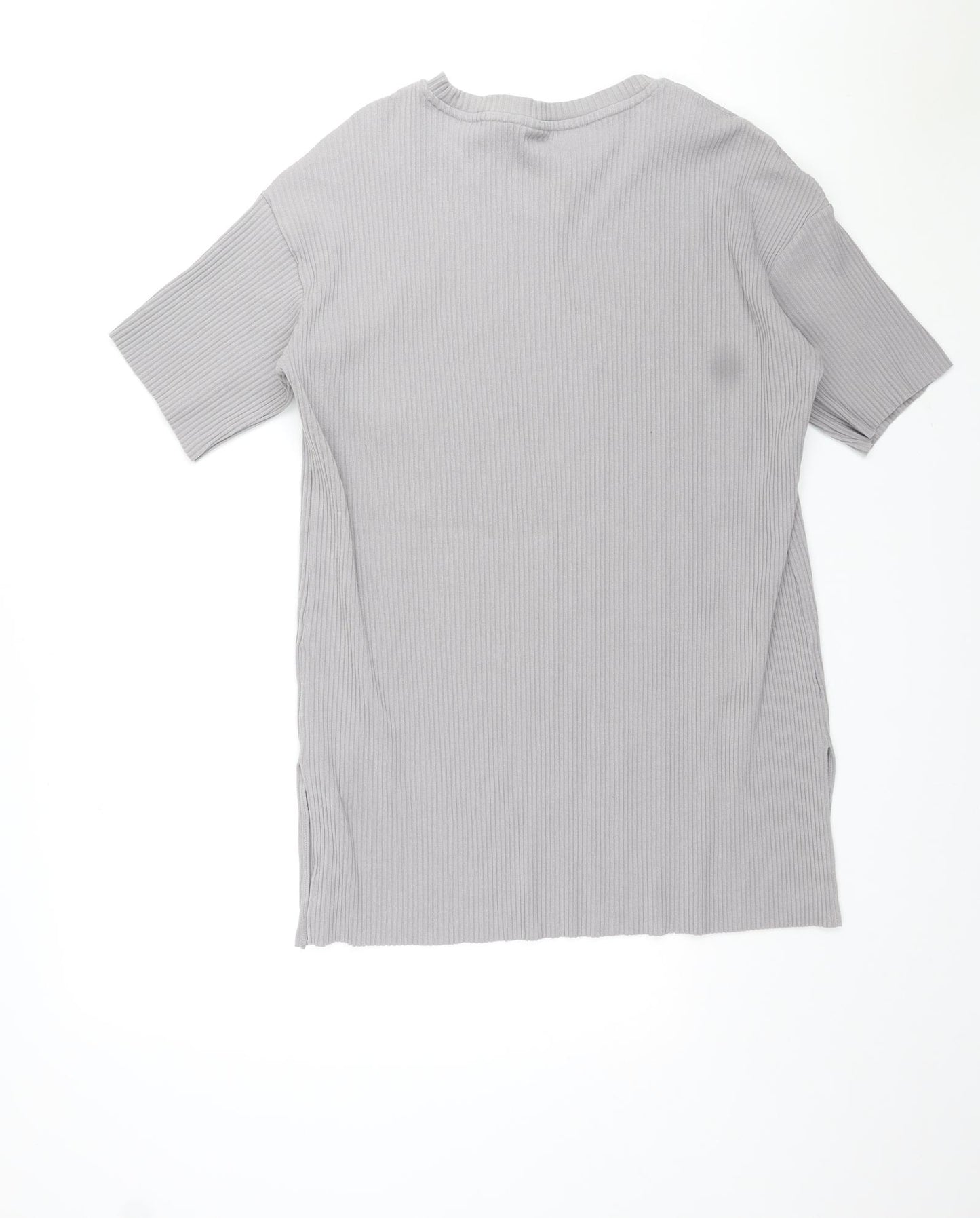 H&M Womens Grey Cotton T-Shirt Dress Size M Crew Neck Pullover - Ribbed