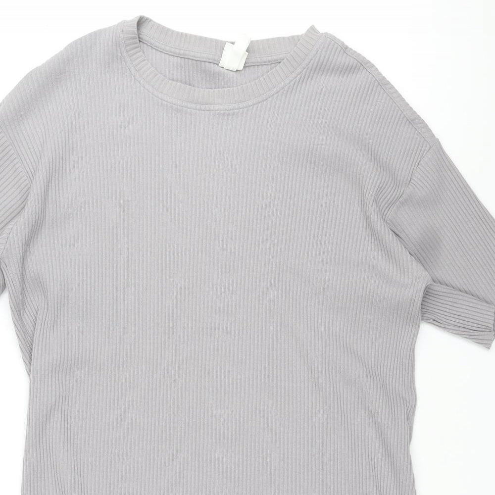 H&M Womens Grey Cotton T-Shirt Dress Size M Crew Neck Pullover - Ribbed