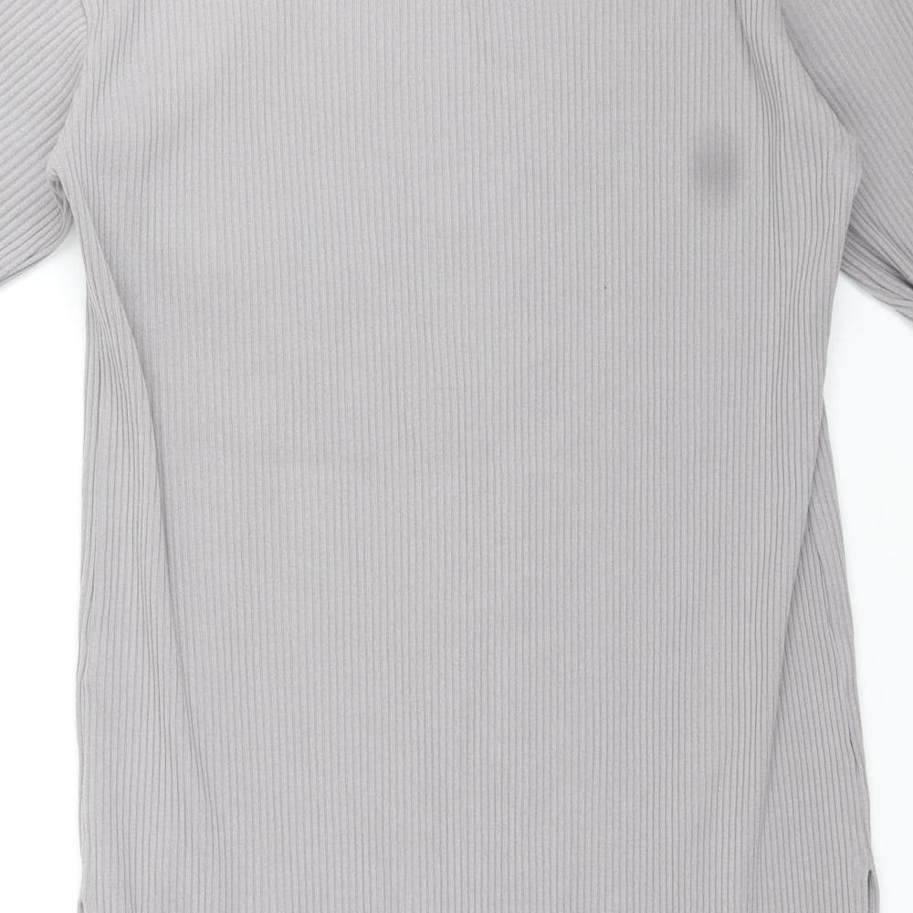 H&M Womens Grey Cotton T-Shirt Dress Size M Crew Neck Pullover - Ribbed