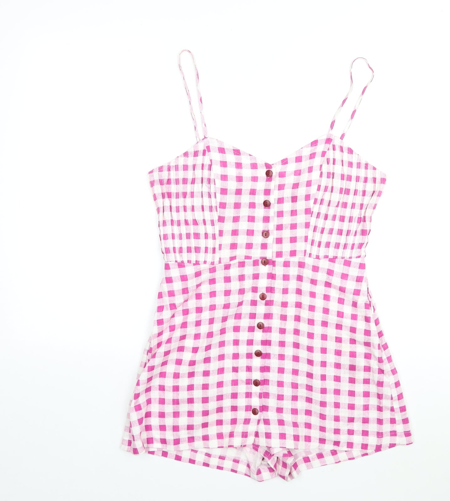 Zara Womens Purple Check Viscose Playsuit One-Piece Size M L3 in Button