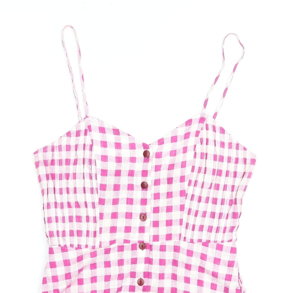 Zara Womens Purple Check Viscose Playsuit One-Piece Size M L3 in Button