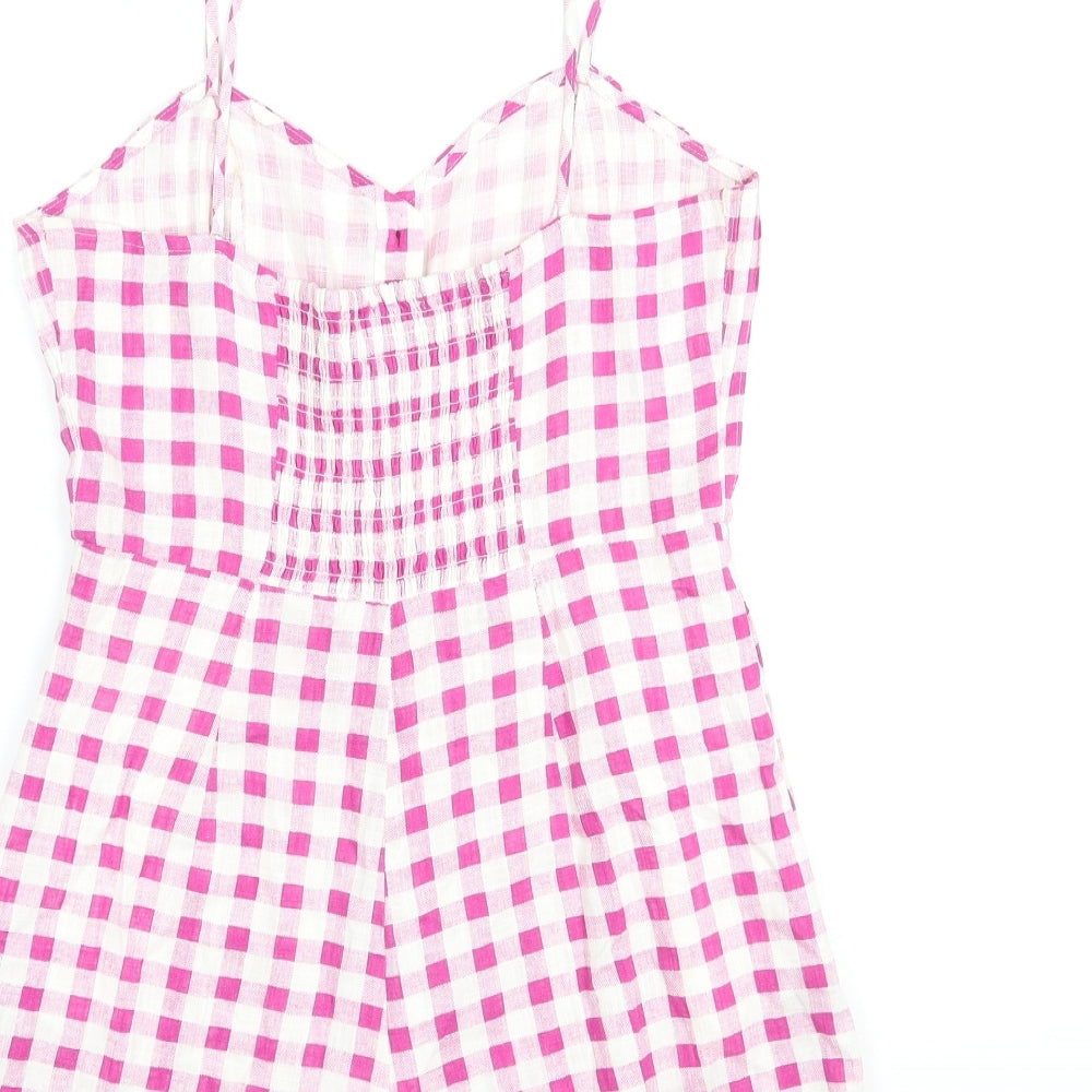 Zara Womens Purple Check Viscose Playsuit One-Piece Size M L3 in Button