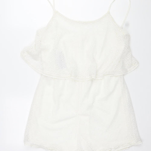 RT Womens Ivory Polyester Playsuit One-Piece Size 16 L3 in Button - Lace