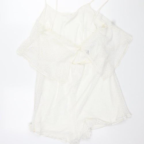 RT Womens Ivory Polyester Playsuit One-Piece Size 16 L3 in Button - Lace