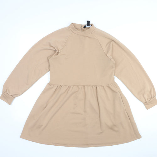 New Look Womens Beige Polyester Mini Size 8 Mock Neck Pullover