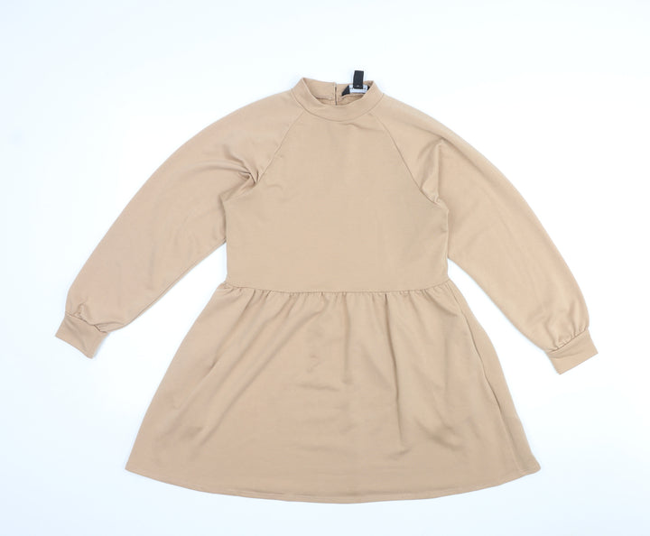 New Look Womens Beige Polyester Mini Size 8 Mock Neck Pullover