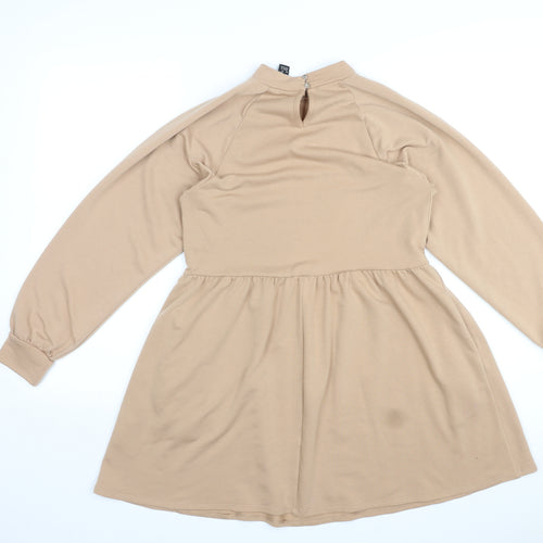 New Look Womens Beige Polyester Mini Size 8 Mock Neck Pullover