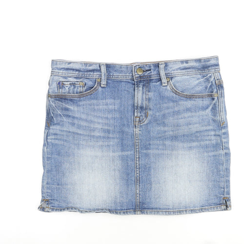 Gap Womens Blue Cotton Mini Skirt Size L Zip