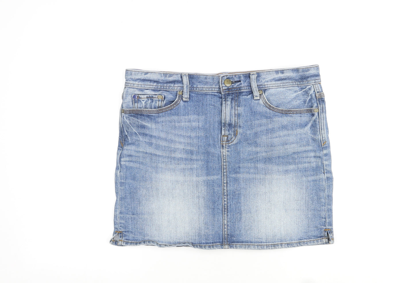 Gap Womens Blue Cotton Mini Skirt Size L Zip