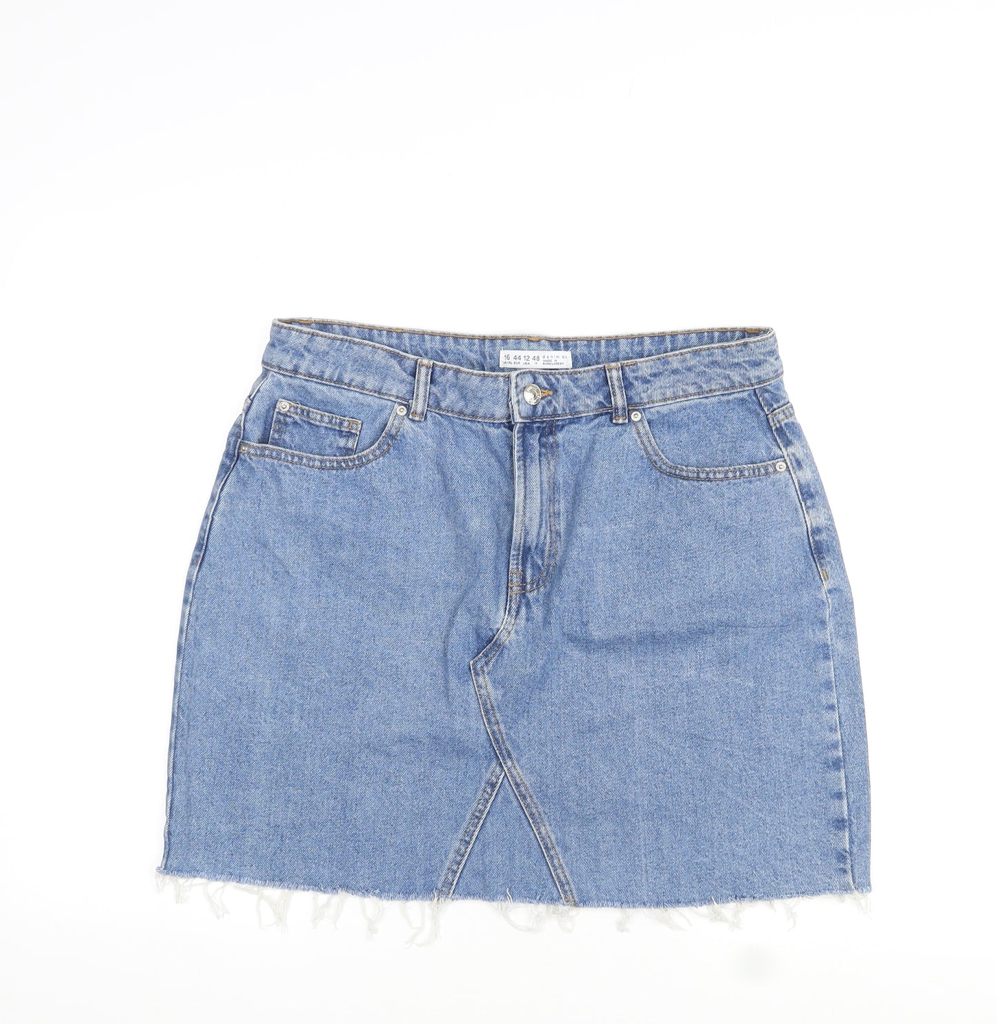 Denim & Co. Womens Blue Cotton Mini Skirt Size 16 Zip