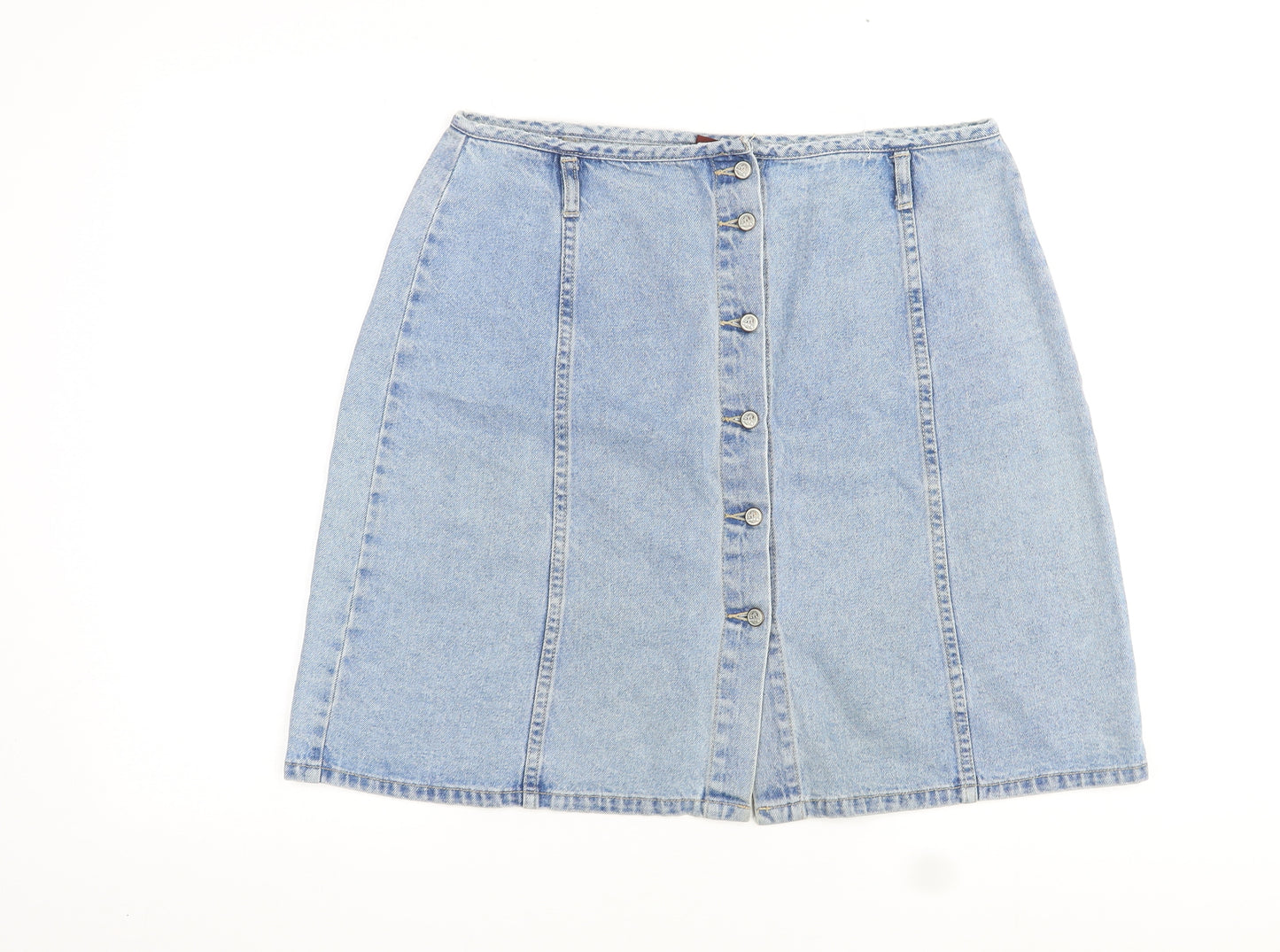 BHS Womens Blue Cotton Straight & Pencil Skirt Size 16 Zip