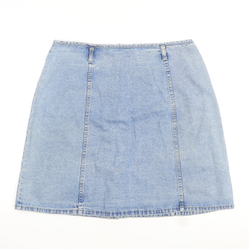 BHS Womens Blue Cotton Straight & Pencil Skirt Size 16 Zip