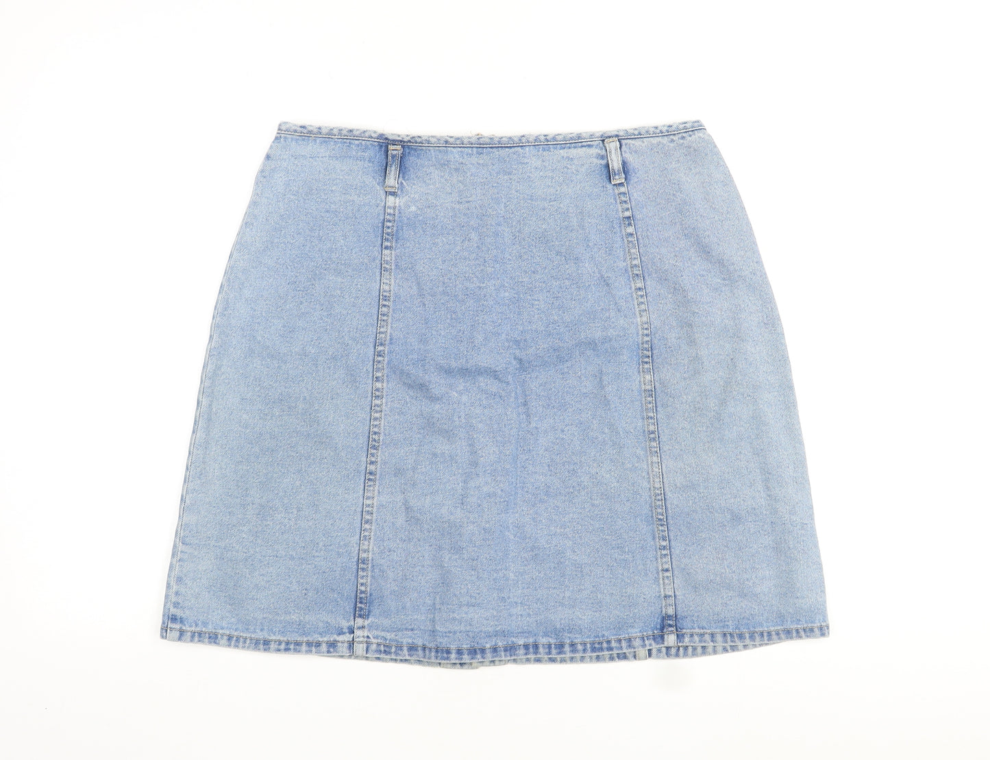 BHS Womens Blue Cotton Straight & Pencil Skirt Size 16 Zip