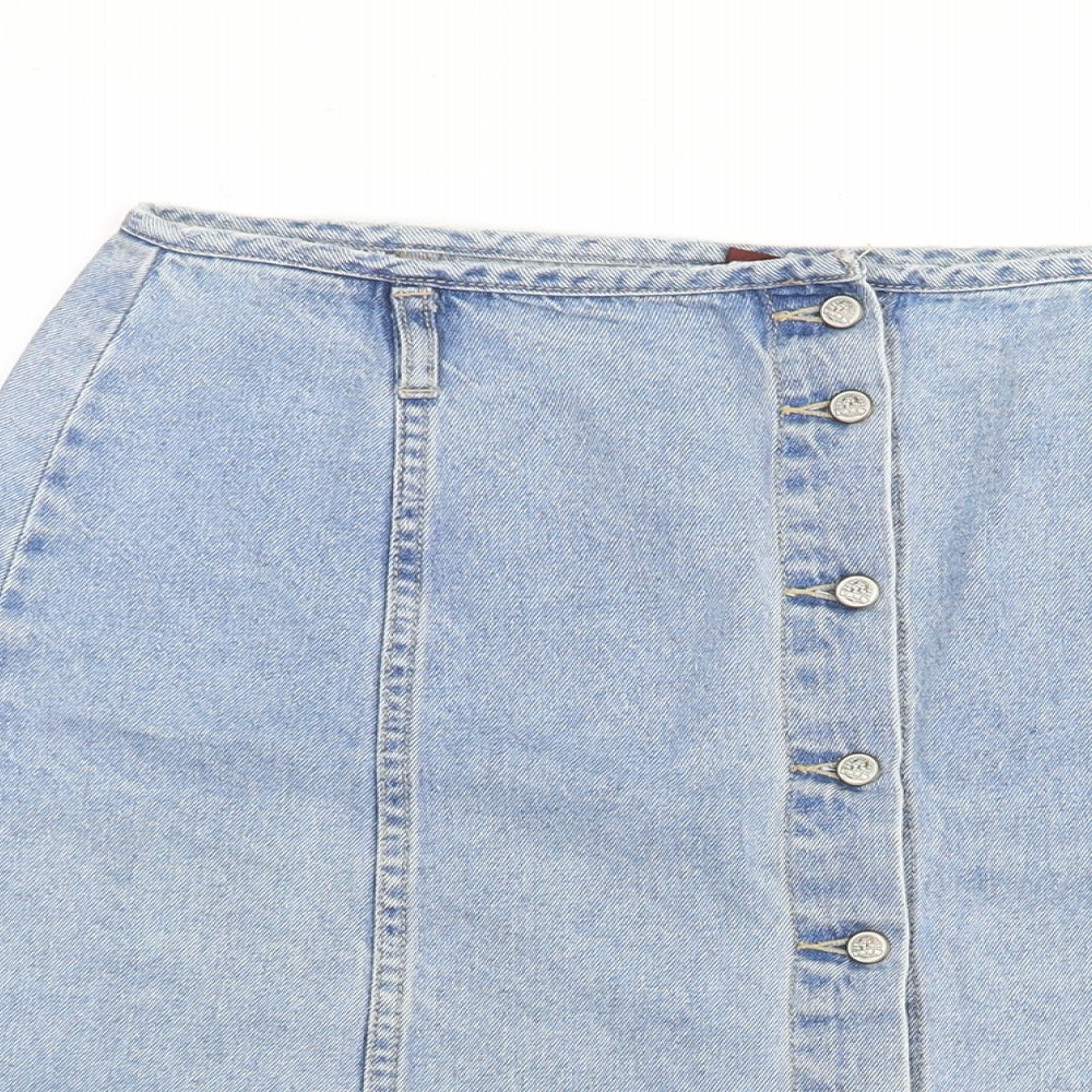 BHS Womens Blue Cotton Straight & Pencil Skirt Size 16 Zip