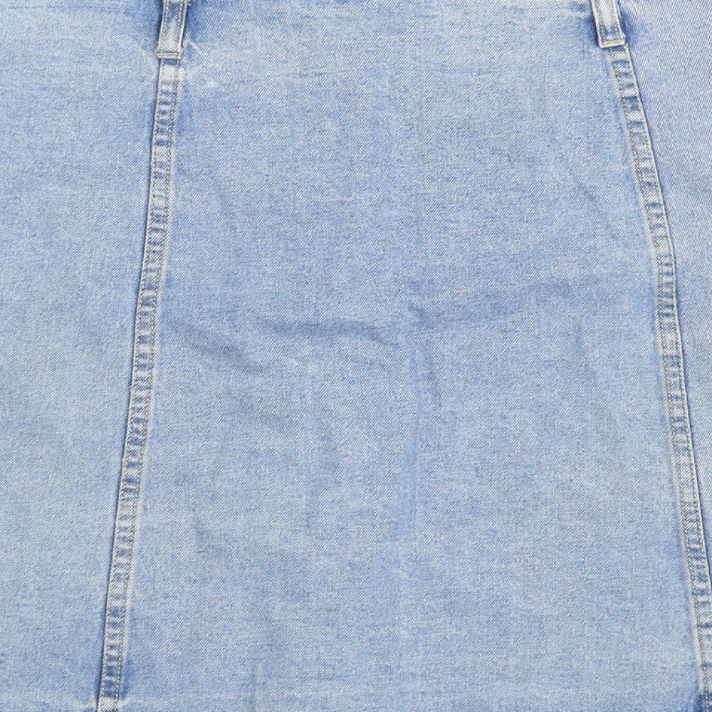 BHS Womens Blue Cotton Straight & Pencil Skirt Size 16 Zip
